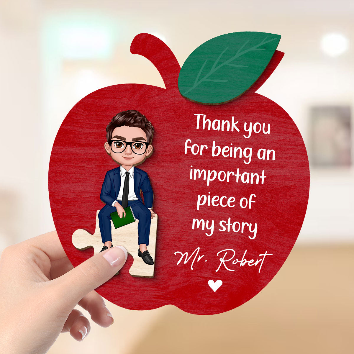 Thank You Teacher Important Piece Personalized 2-Layer Wooden Plaque
