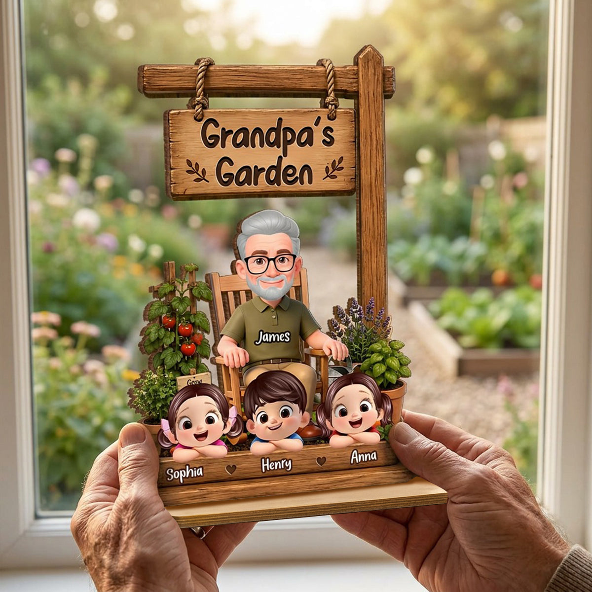 Grandpa's Garden - Personalized 2-Layered Wooden Plaque - Father's Day Gift for Dad, Husband