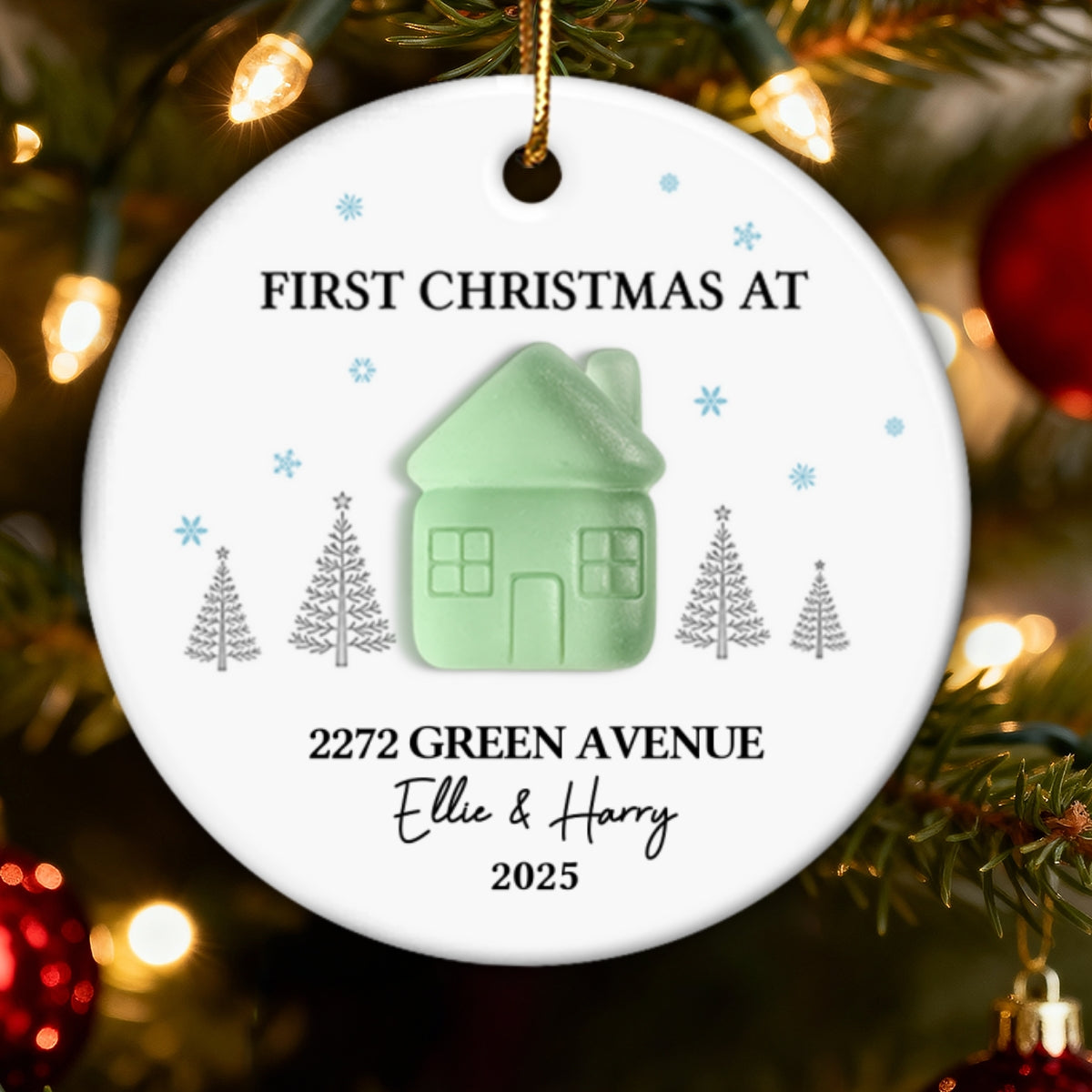 First Christmas New Home 3D Sea Glass Effect - Personalized Ceramic Ornament With Acrylic Pieces - New Home Decor