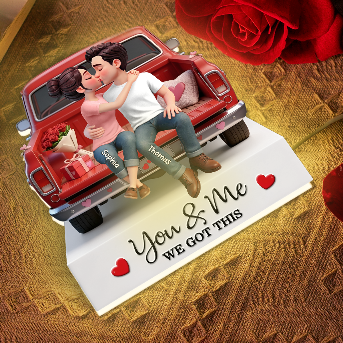 Eternal Love Couple Sitting Kissing Valentine Truck - Personalized Light Box - Valentine's Day Gift For Couple, For Him, For Her