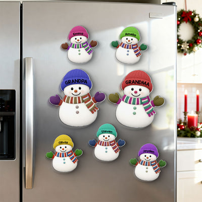 Christmas Grandma Grandpa And Grandkids Snowman Together - Personalized Acrylic Fridge Magnet