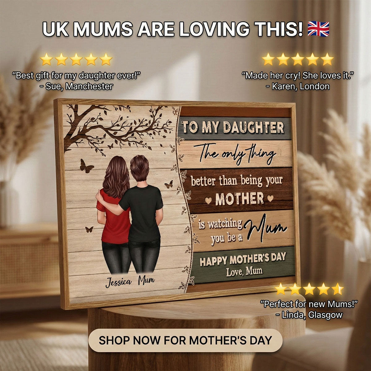 Vintage To My Daughter From Mum Happy Mother's Day - Personalised Poster - Mother's Day Gift For Daughter
