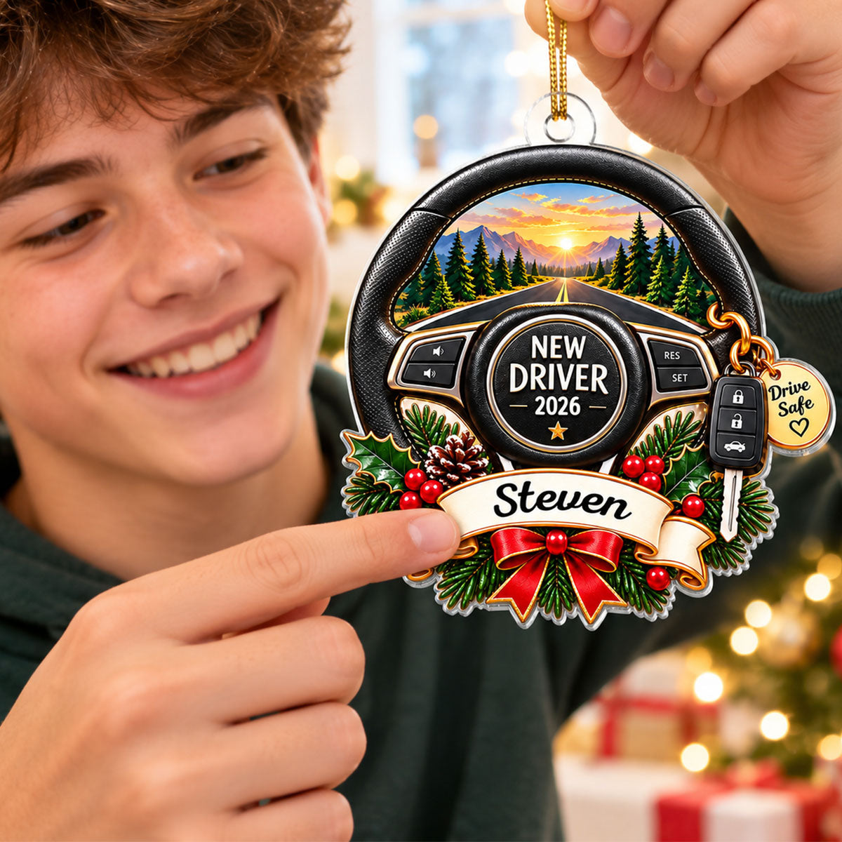 Custom Name New Driver - Personalized Acrylic Ornament - First Car New License Driving Keepsake Gift For Boy Girl