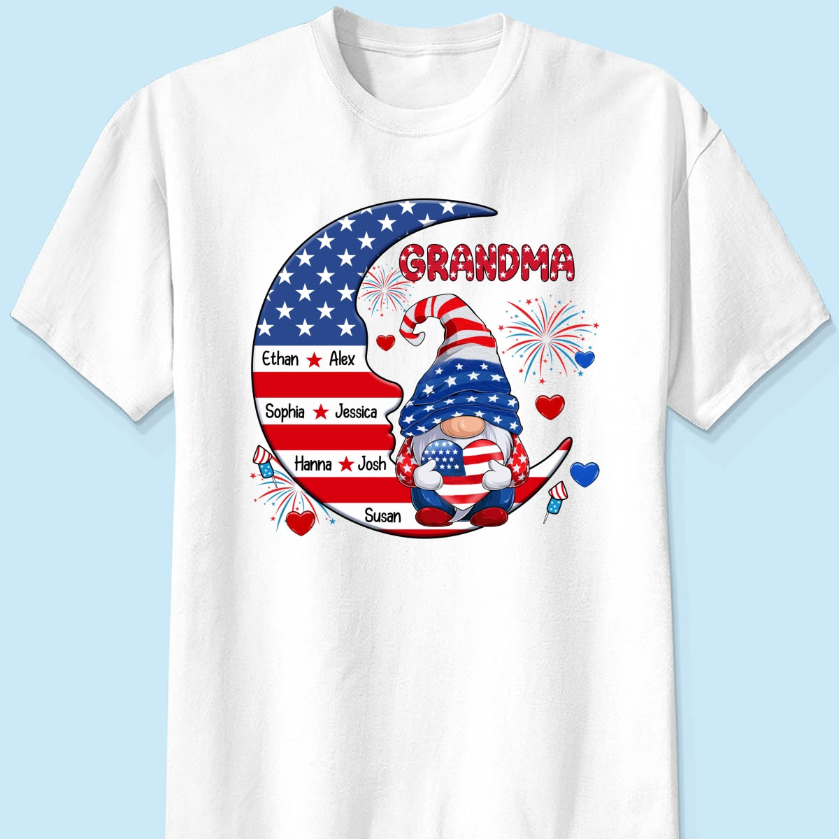 American Gnome Grandma Mom Sitting On Moon Personalized Shirt