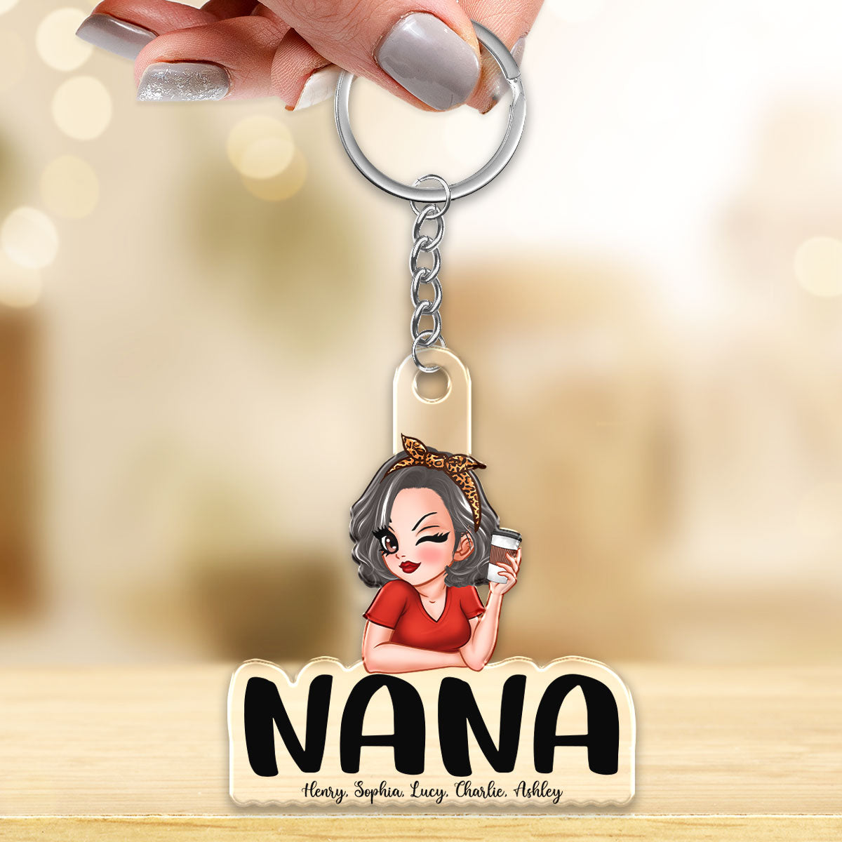 Grandma With Grandkids Names Personalized Acrylic Keychain