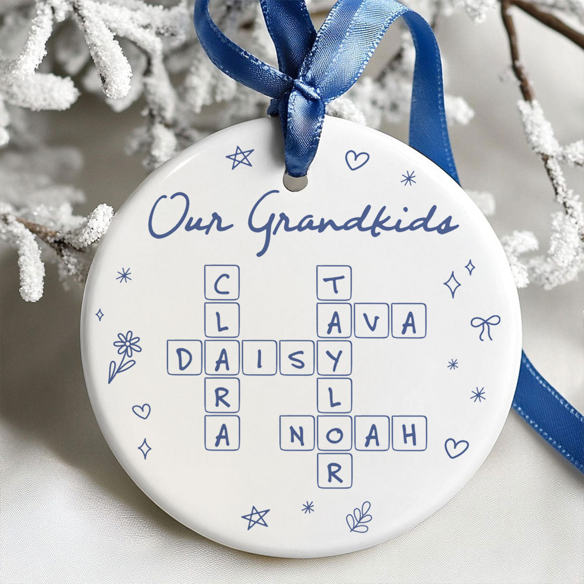 Our Grandkids Line Art Doodle Things Crossword Puzzle Art Gift For Grandma Personalized Ceramic Ornament