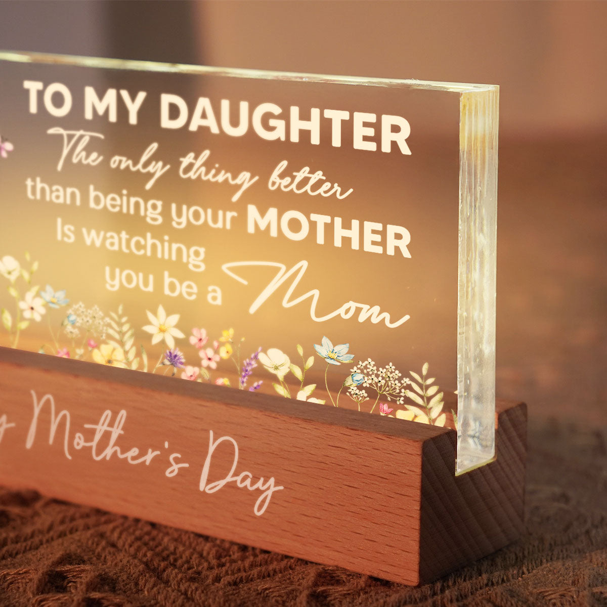 To My Daughter From Mom Happy Mother's Day Floral Personalized Acrylic Block LED Night Light, Gift For Daughter