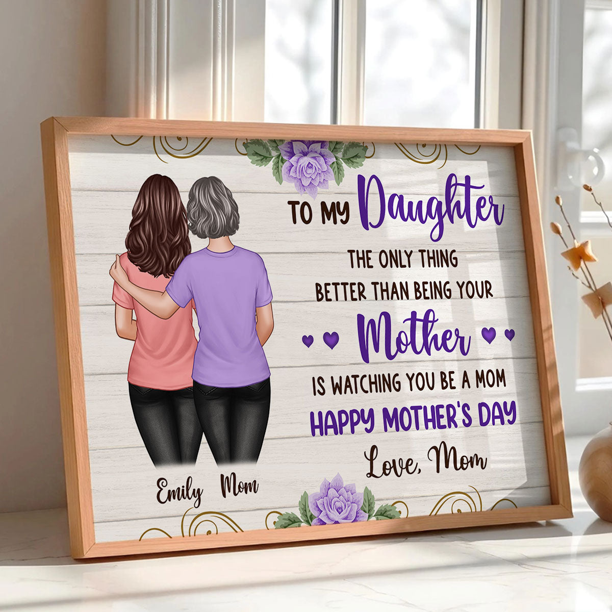 Purple Flowers To My Daughter From Mom Happy Mother's Day Personalized Poster, Gift For Daughter