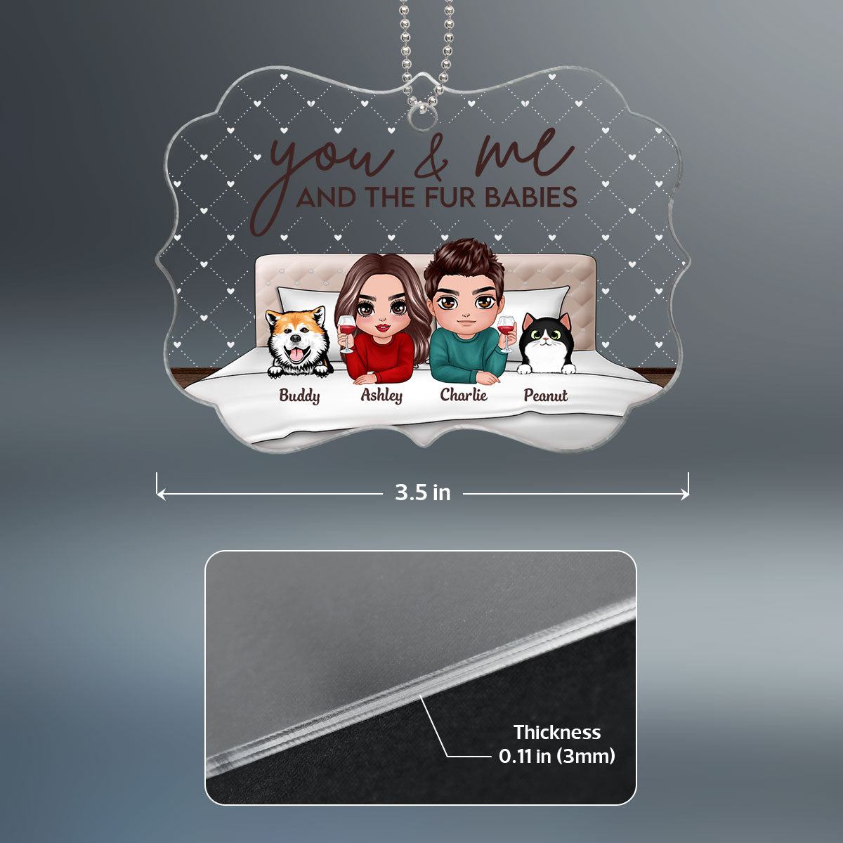 You Me And Fur Babies On Bed Couple Personalized Acrylic Ornament