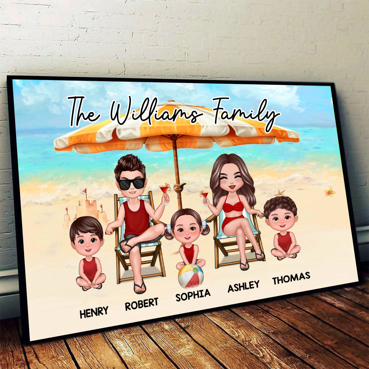 Pretty Doll Family Summer At Beach Personalized Horizontal Poster