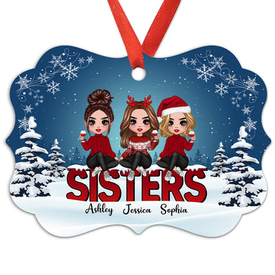 Doll Sisters Sitting On Word Christmas Personalized Christmas Ornament