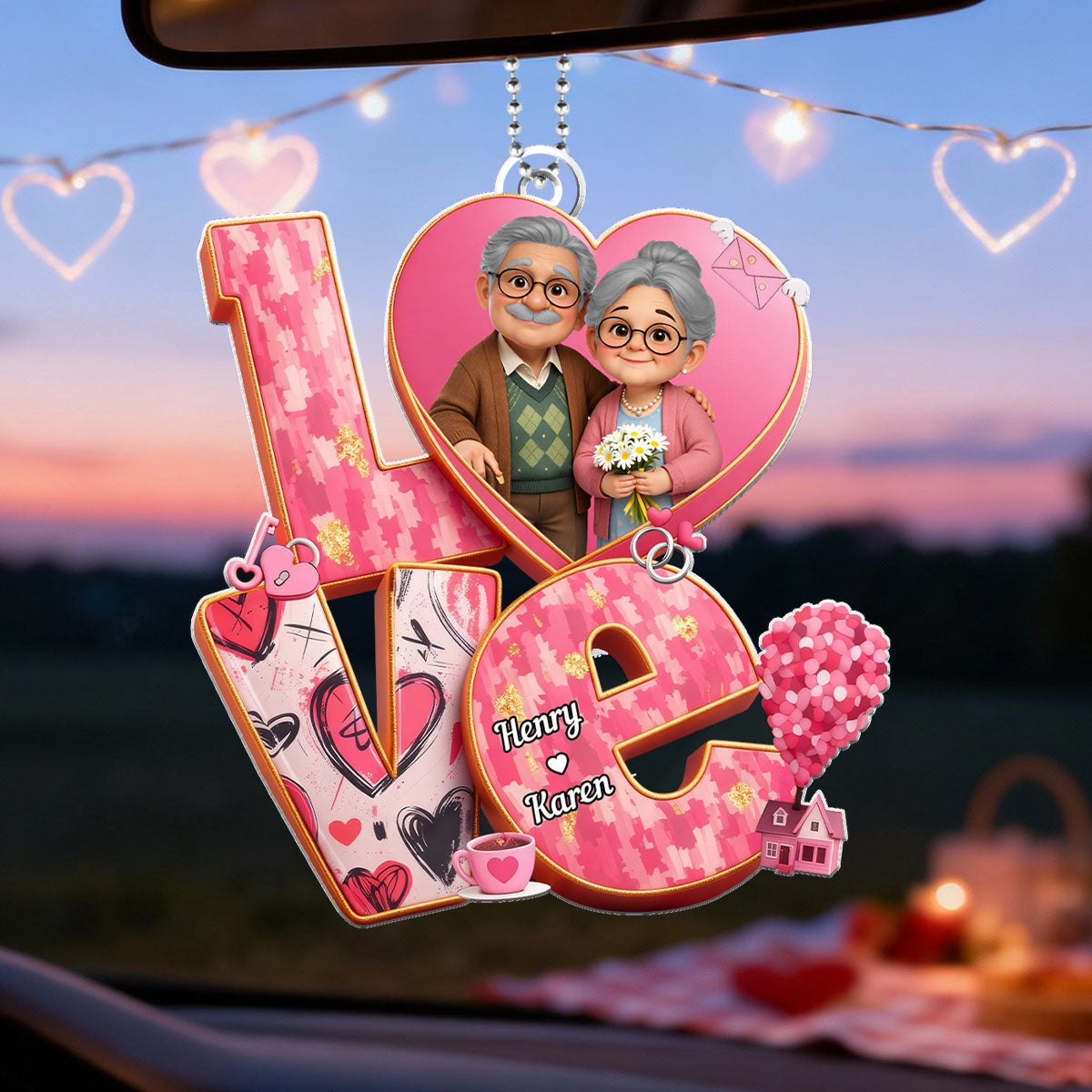 Old Couple Love Forever - Personalized Acrylic Car Hanger - Valentine's Gift For Him, For Her, For Couple