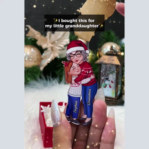 Grandma & Grandkid Hugging Christmas Gift For Granddaughter Grandson Personalized Acrylic Ornament
