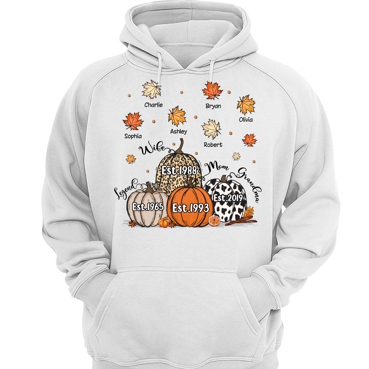 Fall Season Legend Wife Mom Grandma Est. Pumpkins Personalized Shirt