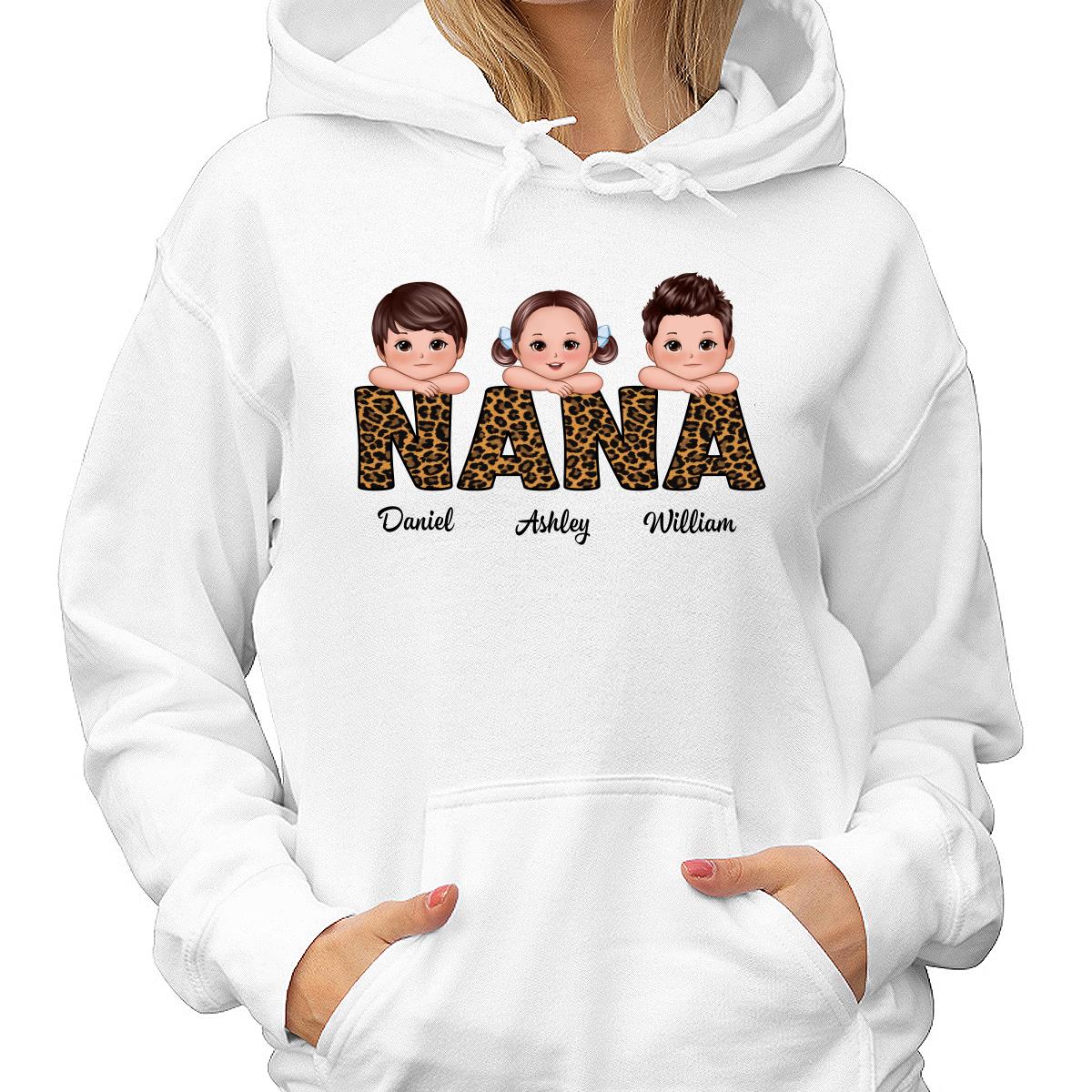 Leopard Pattern Grandma Mom Auntie Doll Kids On Hand Personalized Shirt