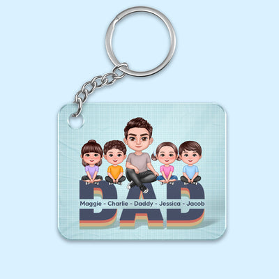 Doll Dad And Kids Sitting On Retro Text Personalized Acrylic Keychain