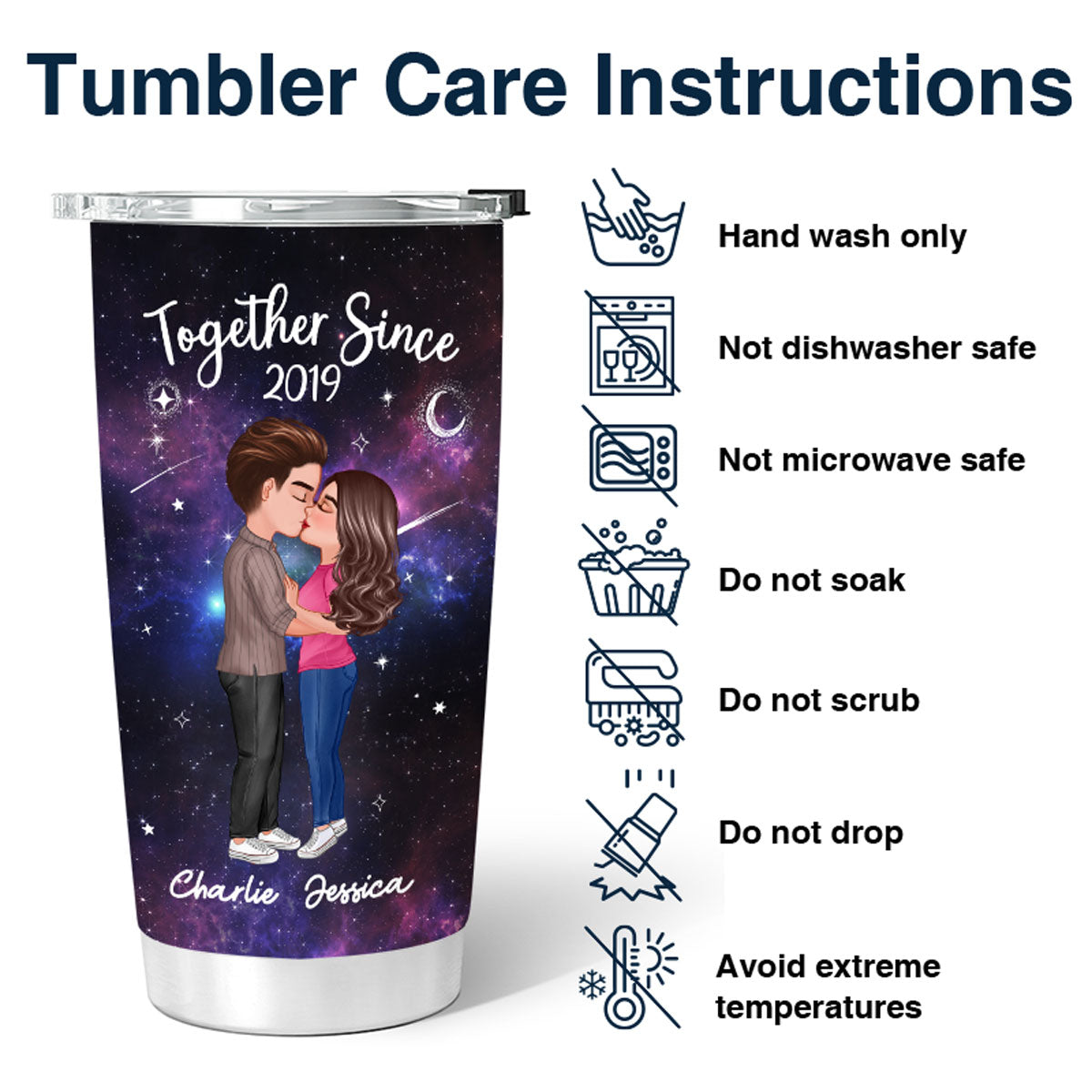 Doll Couple Kissing In Galaxy Night Personalized Tumbler