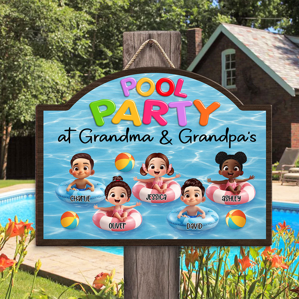 Pool Party At Grandma Grandpa Personalized Wood Sign
