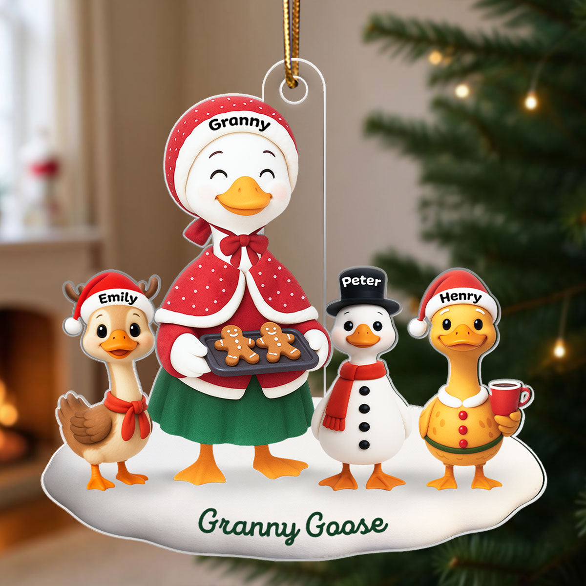 3D Effect Grandma Goose And Grandkids Personalized Acrylic Ornament, Christmas Gift For Grandma