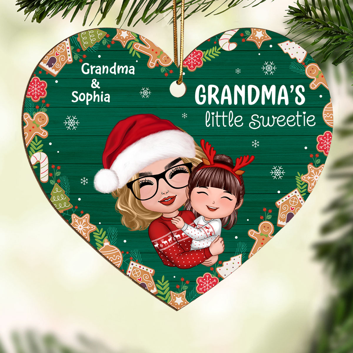 Grandma‘s Little Cookie Sweetie Gingerbread Doll Grandma Hugging Granddaughter Grandson Personalized Wooden Ornament
