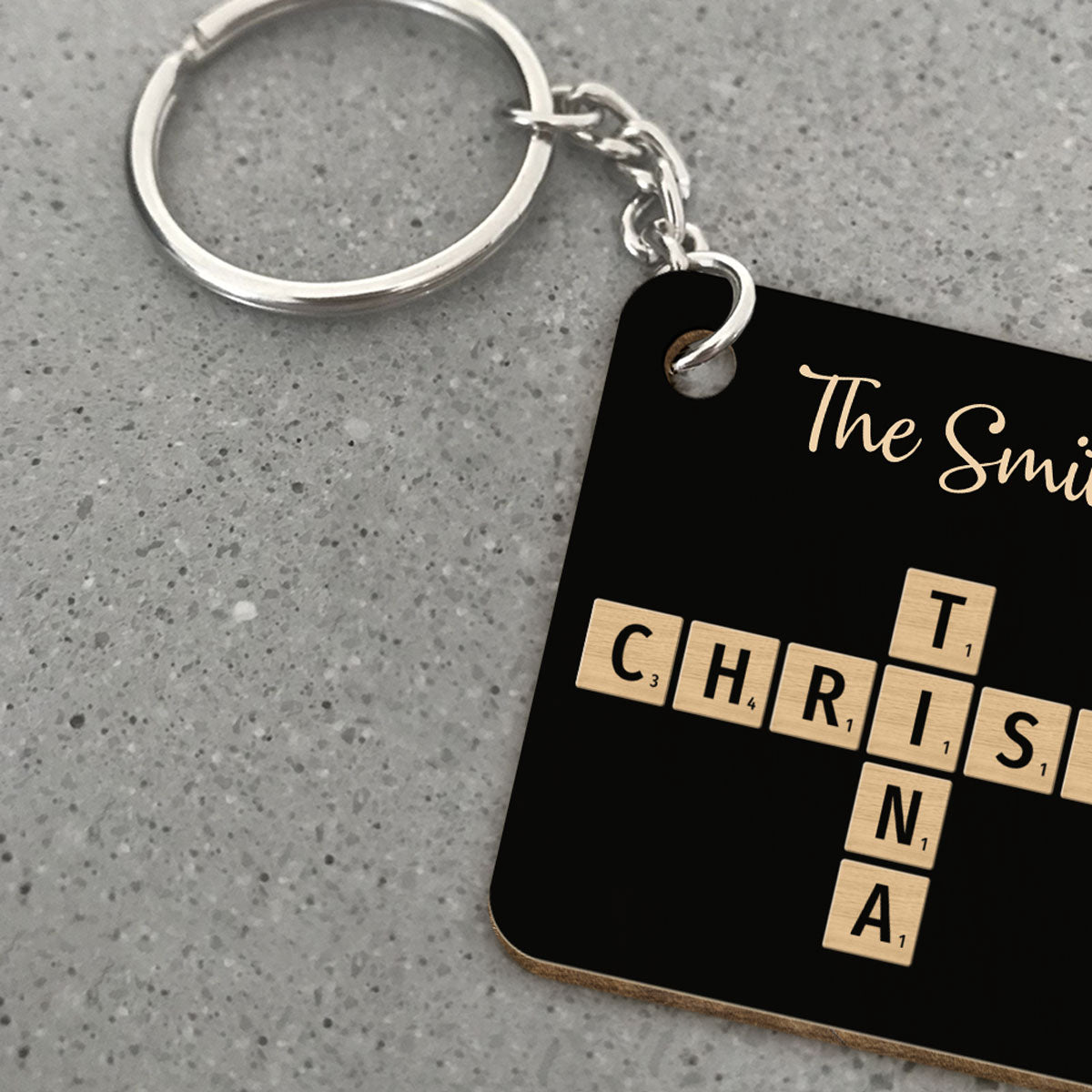 Family Forever Linked Together Crossword Puzzle Art Personalized Wooden Keychain, Christmas Gift For Brothers, Sisters, Siblings, Family