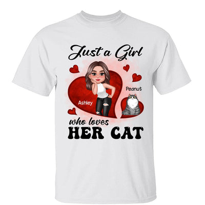 Just A Girl Who Loves Her Cats Red Hearts Personalized Shirt