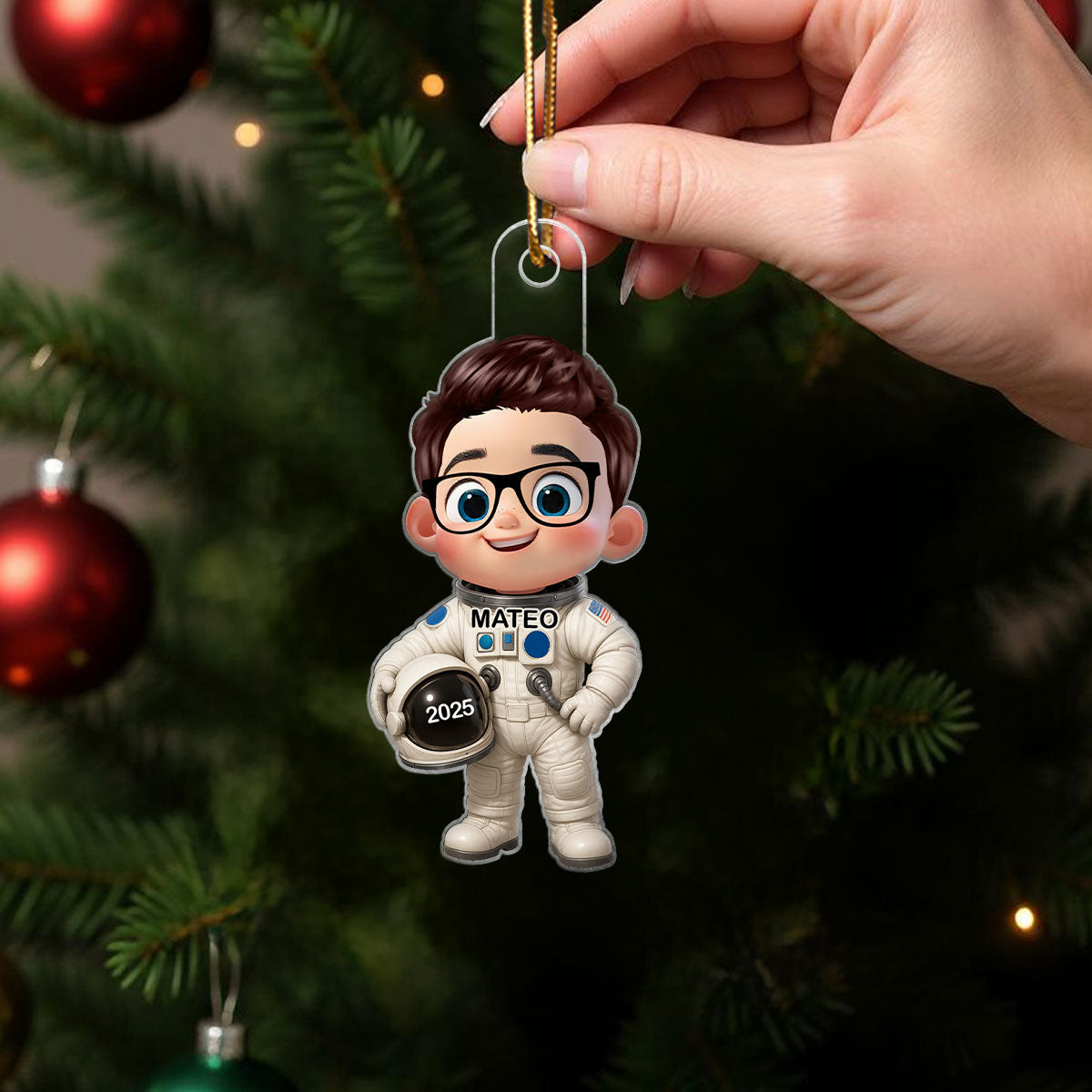 3D Effect Little Kid Boy Dream Job Firefighter Christmas Personalized Acrylic Ornament