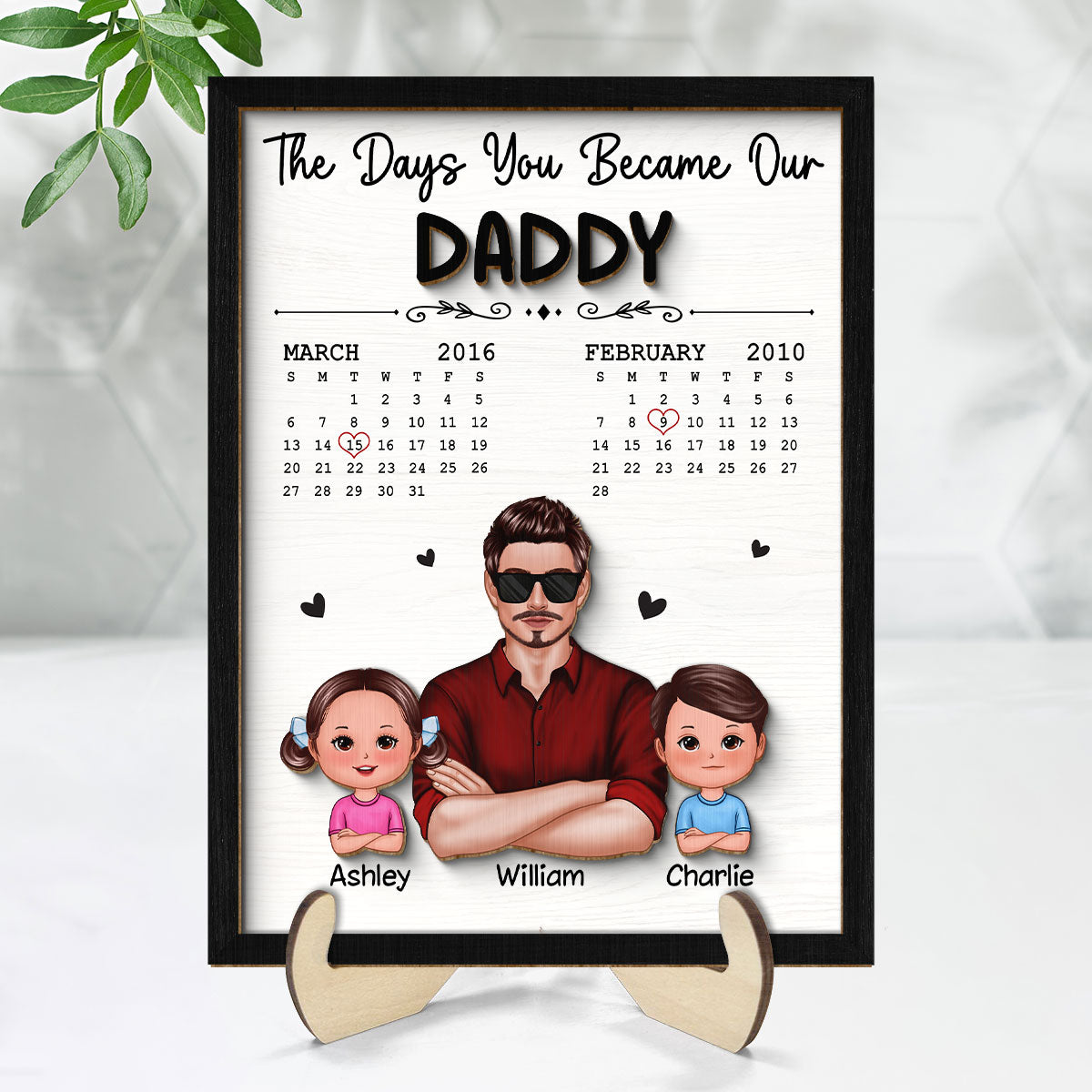 The Days You Became Our Dad Man & Doll Kids Personalized 2-Layer Wooden Plaque