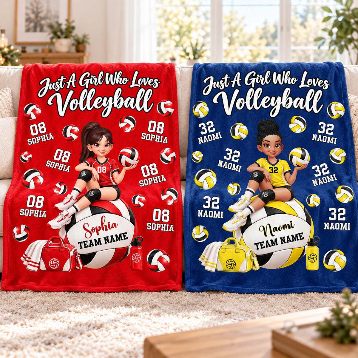 Proud Volleyball Player Slay Girl Custom Name & Number - Personalized Fleece Blanket - Christmas Gift For Volleyball Players, Granddaughter, Daughter