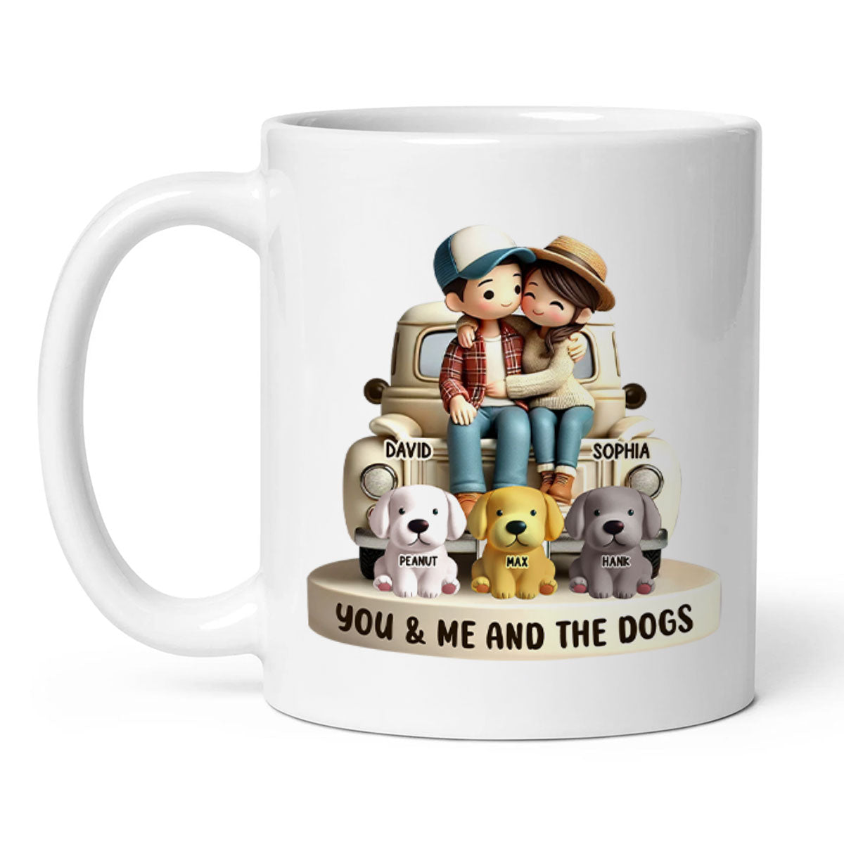 Couple On Truck You Me And The Dog Cats Personalized Mug, Heartfelt Gift For Couple, For Dog Lovers, Cat Lovers, Pet Lovers