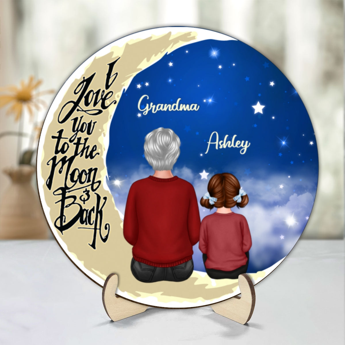 Grandma Grandkids On Moon Personalized 2-Layer Plaque