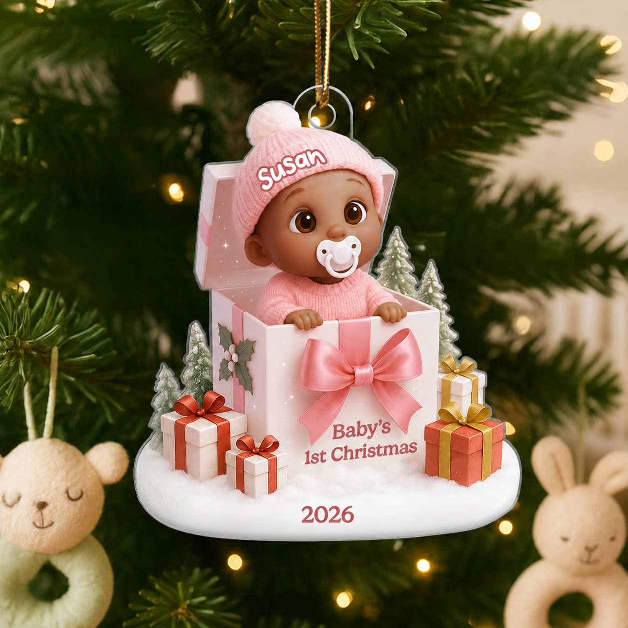 Baby's 1st Christmas Gift Box - Personalized Acrylic Ornament - Christmas Keepsake for Baby, Newborn, Nursery Lamp