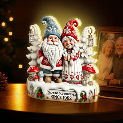 3D Effect Christmas Gnome Couple Growing Old Together - Personalized Light Box - Heartwarming Gift For Couple