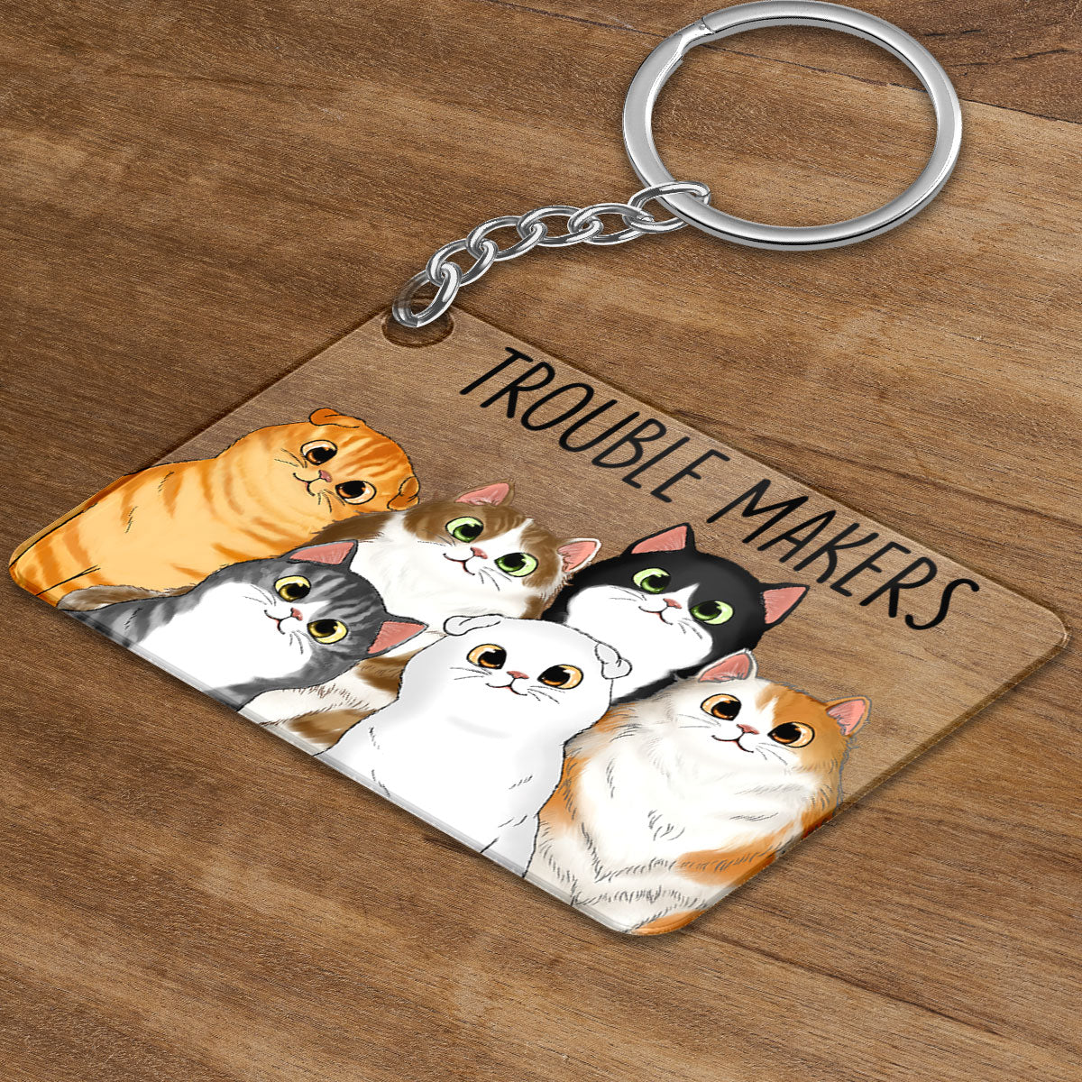 Cute Peeking Fluffy Cat Personalized Acrylic Keychain - Gift For Cat Lover