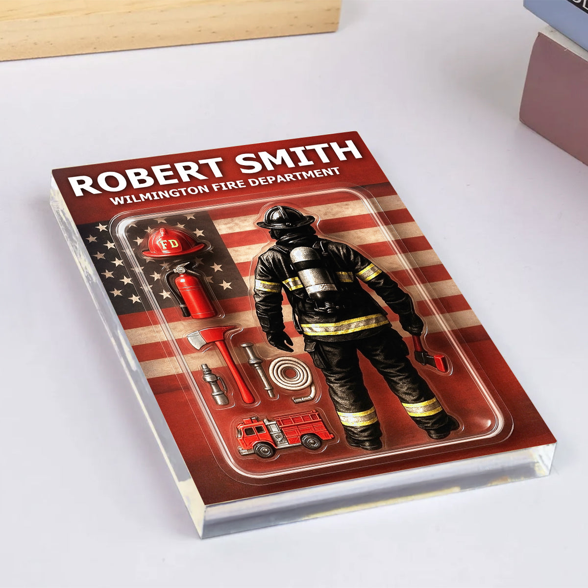 Firefighter Custom Figure Personalized Acrylic Block Plaque, Father's Day Gift for Dad, Gift for Husband