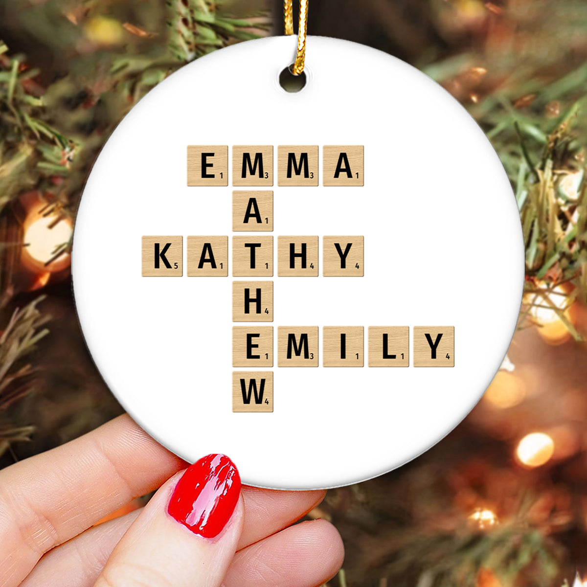 Family Christmas Decor Crossword Puzzle Art Personalized Round Ceramic Ornament
