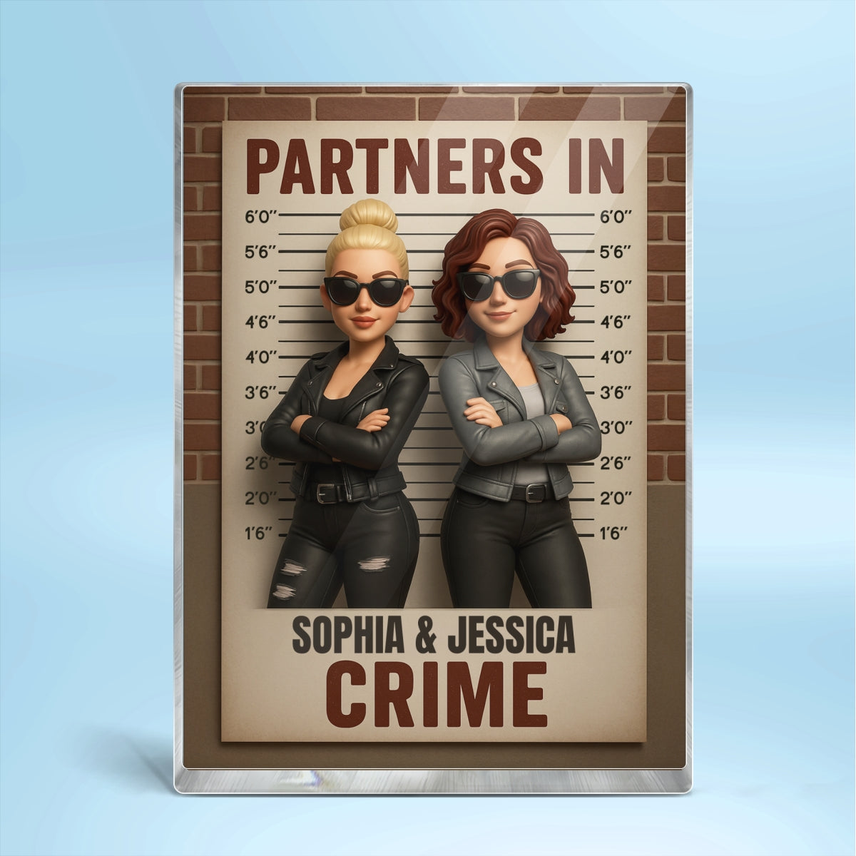 Partners in Crime Besties Personalized Acrylic Block Plaque, Birthday, Just Because Gift for Best Friends