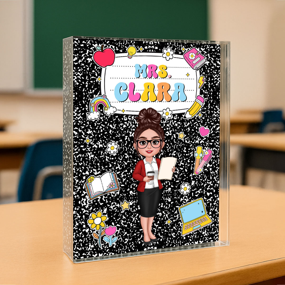 Teacher Composition Book Pattern Personalized Rectangle Acrylic Block, Gift For Teacher
