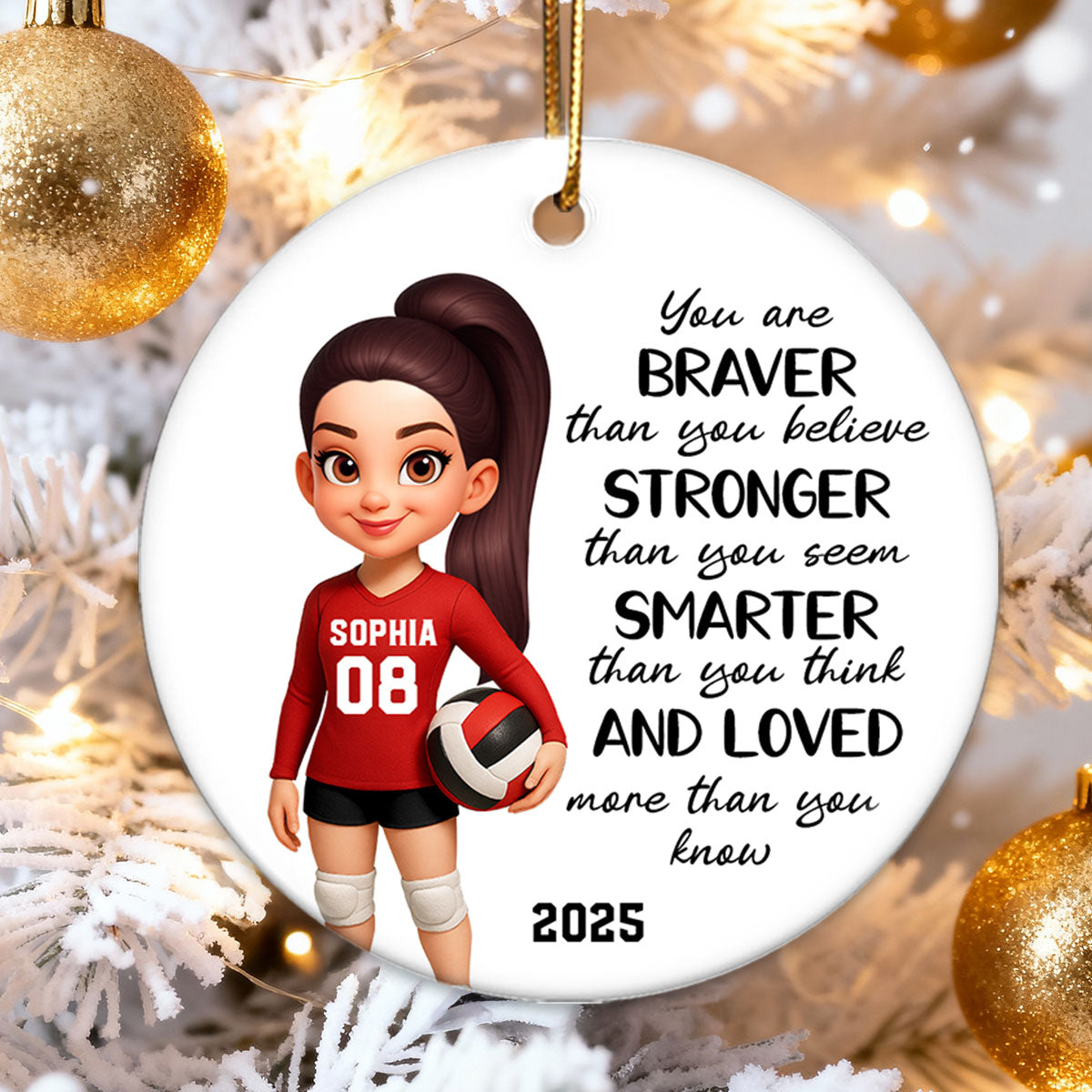 Christmas Volleyball Player Emotional Support You Are Braver Than You Think - Personalized Ceramic Ornament