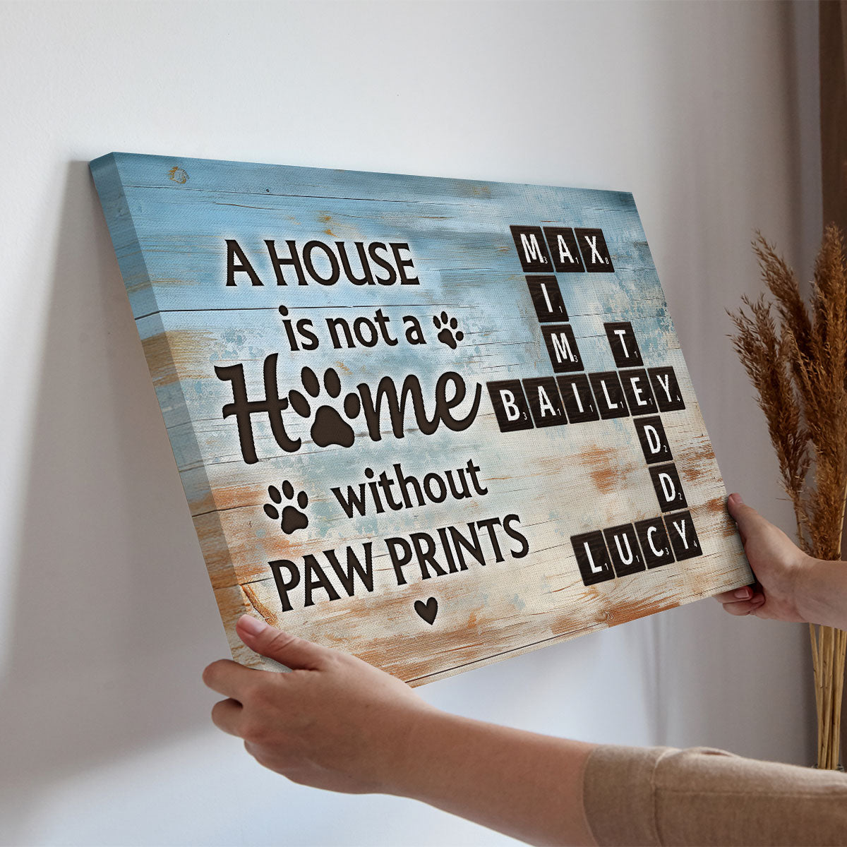 Home With Paw Prints Pet Crossword Puzzle Art Personalized Canvas