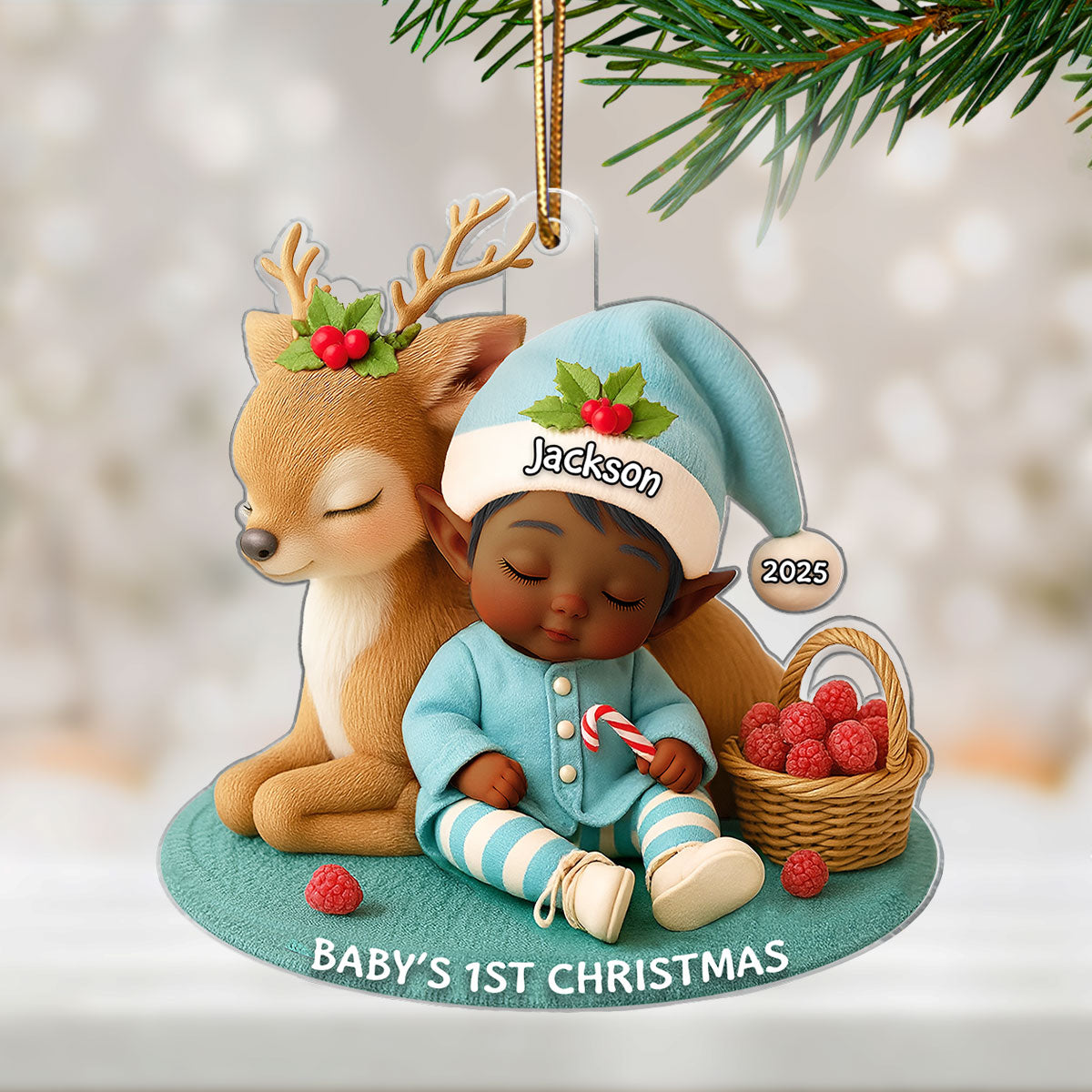 Baby's 1st Christmas Ornament – Cute Elf & Reindeer Acrylic Keepsake – Personalized Newborn Holiday Gift 2025