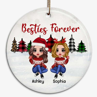 Christmas Tree Leopard Checkered Doll Besties Personalized Circle Ornament