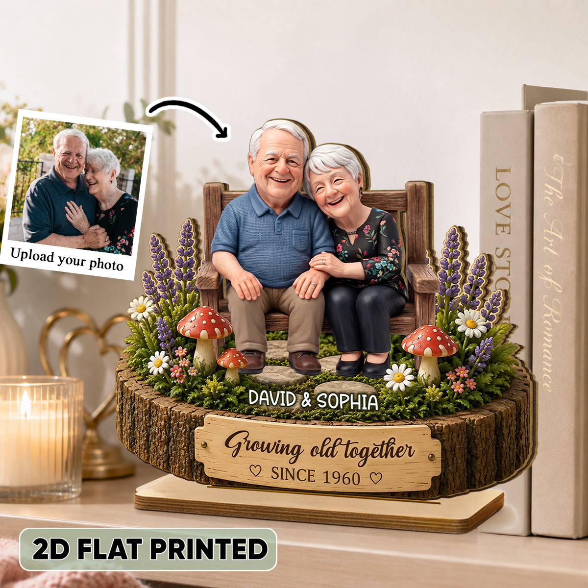 Custom Photo Couple Sitting - Personalized 2-Layered Wooden Plaque - Gift For Couple