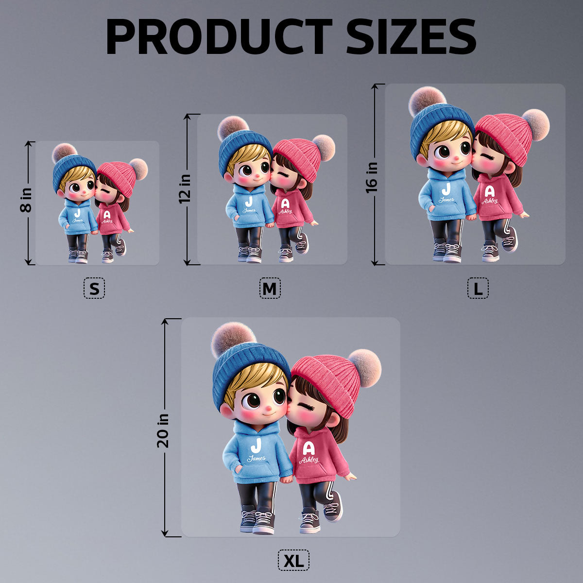 3D Effect Cute Cartoon Couple Walking Personalized Car Decal, Window Sticker, Perfect  Gift for him, Gift for her