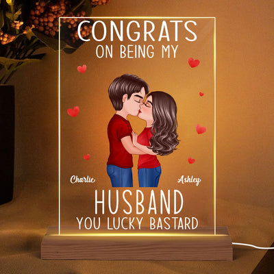 Doll Couple Kissing Congrats On Being Personalized Rectangle Acrylic LED Night Light