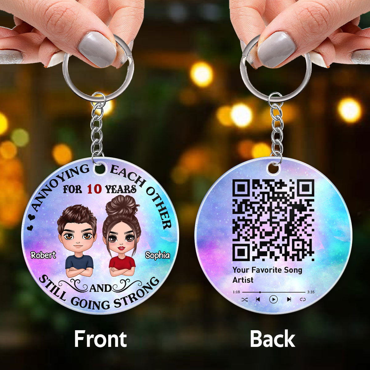 Doll Couple Annoying Each Other Favorite Song Scannable QR Code Personalized Acrylic Keychain