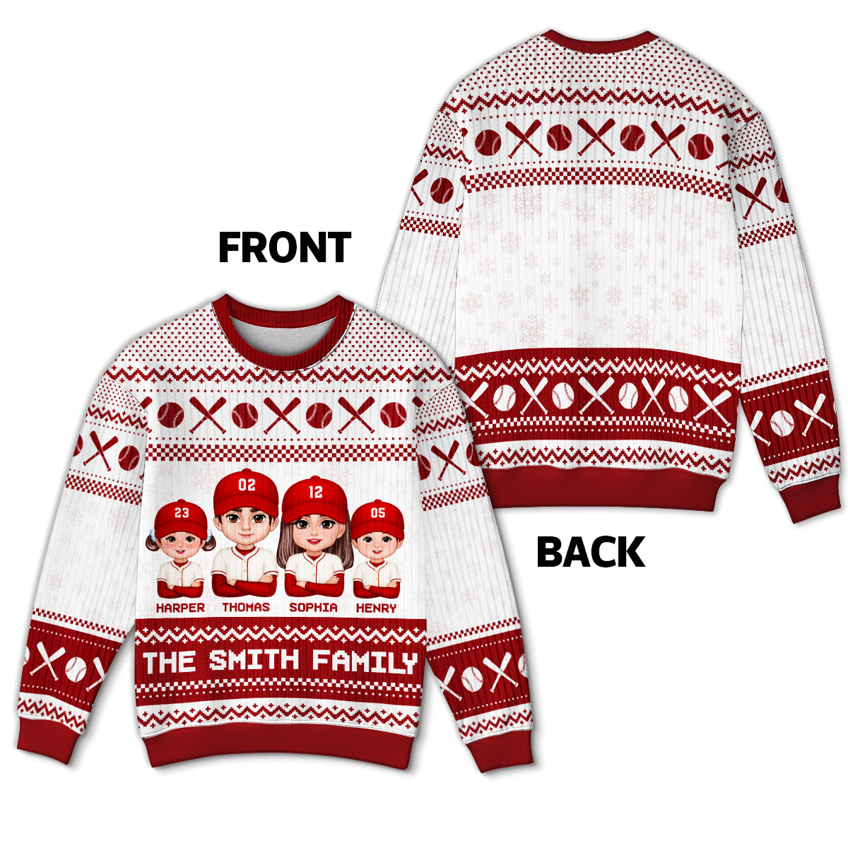 Christmas Baseball Family Personalized Faux Knitting Ugly Sweater