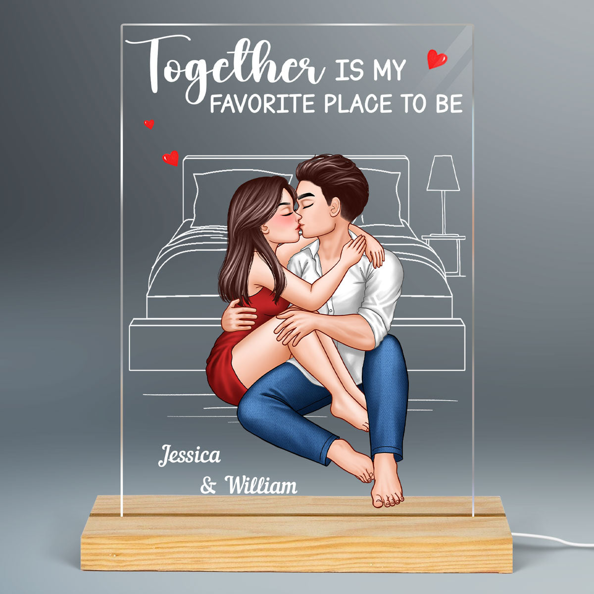 Couple Embrace & Kiss Personalized Acrylic Plaque Rectangle LED Night Light