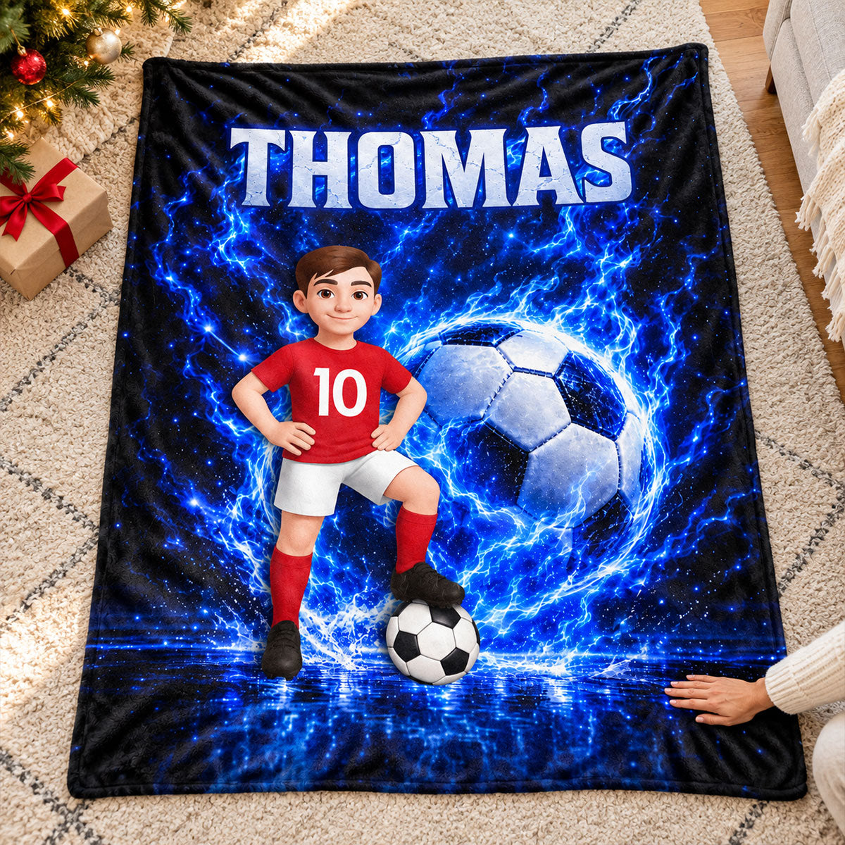 Soccer Trendy Design Blanket for Boys Girls - Personalized Fleece Blanket - Christmas Gift for Daughter, Son