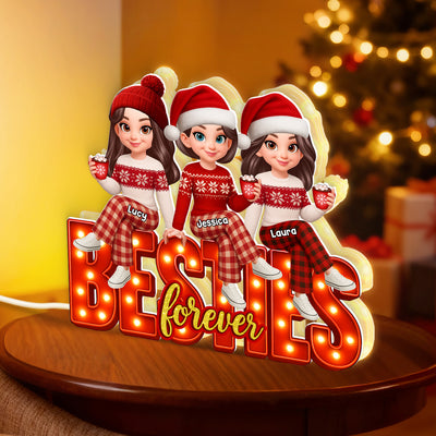 3D Effect Christmas Besties Forever - Personalized Light Box - Christmas Gift For Best Friends